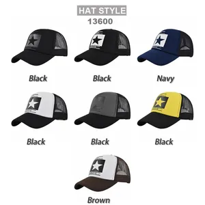 Casquettes trucker en mesh avec imprimé étoile en noir, blanc et jaune assortis