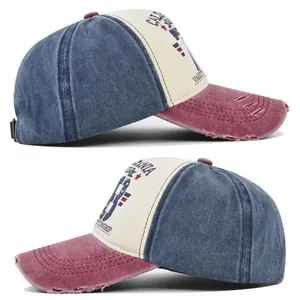 Dettaglio del cappellino vintage consumato con ricamo California e finiture usurate
