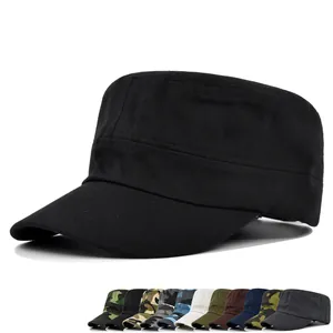 Adjustable Cotton Flat Top Cadet Cap Military Hat Solid Color Camouflage Sunshade Baseball Cap For Men Women Outdoor Daily