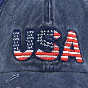 Navy blue USA embroidered baseball cap with American flag stars and stripes detail