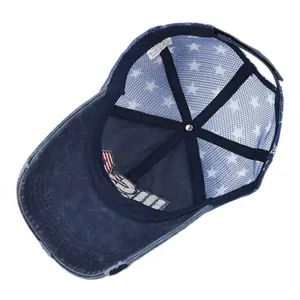 Detail view of cotton inner lining and breathable mesh with USA embroidery stars