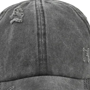 Casquette de baseball délavée gris anthracite pour queue de cheval en coton vintage