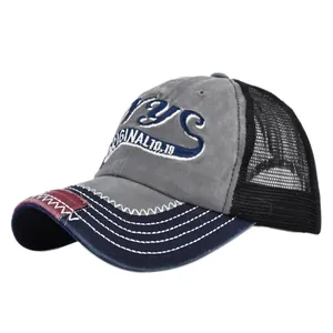 Vintage-Baseballcap aus Netzstoff in Grau und Marineblau mit NYC-Stickerei und Patch