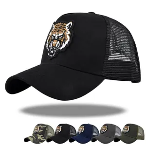 Tiger Head Embroidery Trucker Hat Mesh Breathable Baseball Cap Adjustable Outdoor Sun Hat For Men Women Casual Streetwear