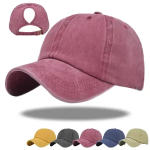 Casquette de Baseball en Coton Lavé pour Femmes Queue de Cheval Vintage Criss Cross Messy Bun Chapeau Distressed Ajustable