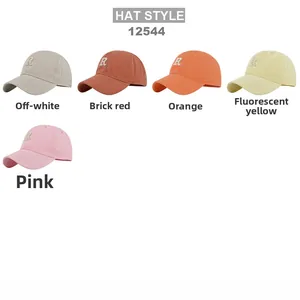 Detail of high-quality R letter 3D embroidery on multi-color cotton baseball caps