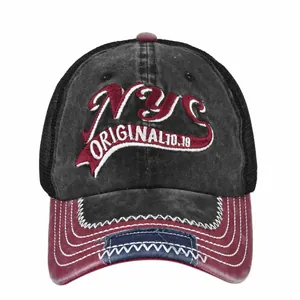 Vintage NYC Stickerei Baseballkappe mit Mesh-Rückseite und Kontrastnahtschirm