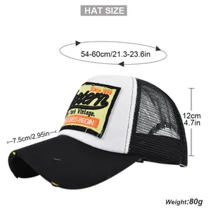 Detailed size chart for Western style baseball cap with breathable mesh and embroidery