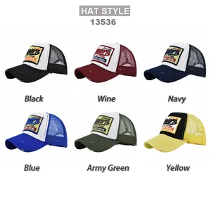 Vintage mesh trucker hat set in six colors with Western embroidery and distressed brim