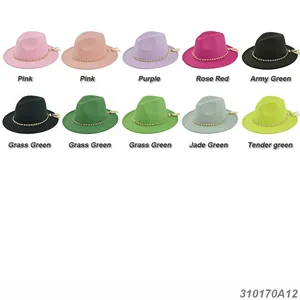 Wide brim wool fedora hats with pearl fringe chains in multiple vibrant colors
