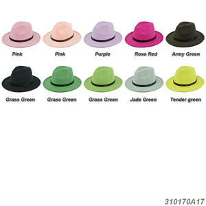 Classic wool felt fedora hats in ten colors with decorative black leather bands for men and women