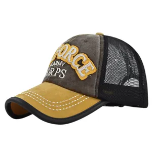 Vintage AIRFORCE embroidery trucker hat with mustard yellow brim and mesh back