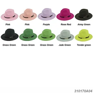 Classic wool felt fedora hats with metal buckle belt in ten various vibrant colors