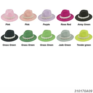 Chapeaux fedora jazz en laine à larges bords multicolores avec bande de perles