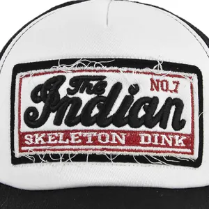 Retro black and white mesh baseball cap featuring Indian Skeleton embroidery patch