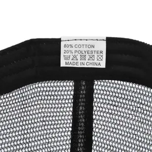 Detail showing the care label with 80% cotton and 20% polyester fabric composition