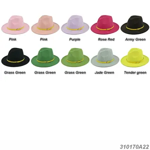 Classic felt fedora hats in multiple colors featuring decorative yellow leather bands