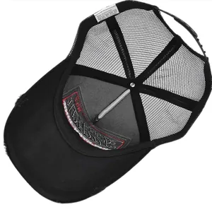Detail of truck hat interior with snapback closure and white material wash label
