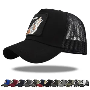 Wolf Embroidery Trucker Hat Breathable Mesh Baseball Cap For Men Women Adjustable Snapback Outdoor Sun Protection Hat