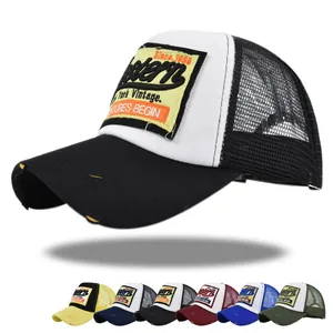 Western Vintage Trucker Hat Men Women Retro Embroidered Patch Mesh Baseball Cap Distressed Breathable Outdoor Sunshade Cap
