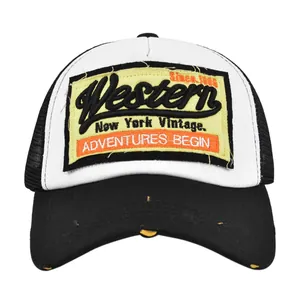 Vintage Western trucker hat with 3D embroidery patch and breathable mesh back