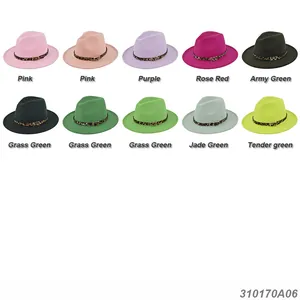 Colección de sombreros fedora de fieltro en varios colores con cinta de leopardo chic