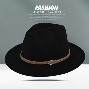 Klassieke Wollen Vilt Fedora Hoed Mannen Vrouwen Brede Rand Jazz Hoed Met Leren Riem Metalen Gesp Retro Britse Stijl Warme Winterhoed