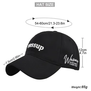 Detaillierte Größenangaben für die Wossup bestickte schwarze Baumwoll-Baseballkappe