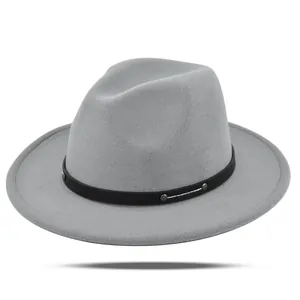 Vintage Fedora Hat Wide Brim Jazz Hat With Rivet Leather Belt Polyester Cotton Blend Solid Color Sun Protection Accessory