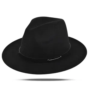 Classic black wool fedora hat with a thin leather band and metallic stud accents