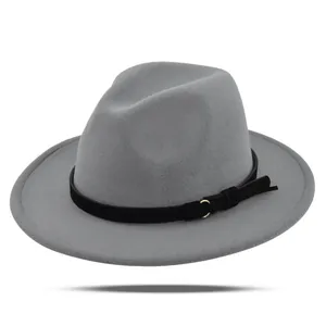 Vintage Fedora Jazz Hat Unisex Cotton Polyester Blend Wide Brim Panama Hat with Belt Buckle Solid Color Warm Winter Hat