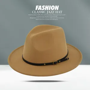 Κλασικό Καπέλο Fedora Jazz Με Φαρδύ Γείσο 65% Βαμβάκι 35% Πολυεστέρας Τσόχινο Καπέλο Με Δερμάτινη Ζώνη Αγκράφα Πριτσίνια