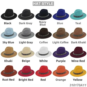 Detail showing various colors of wool felt fedora hats with rhinestone embellished bands