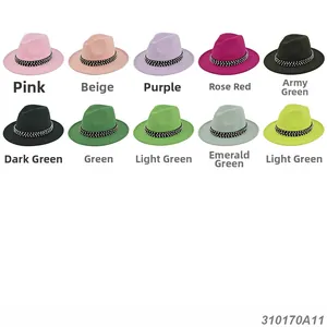 Detailed grid of ten assorted colored wool fedora hats with pearl-studded black bands