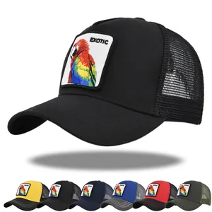 Parrot Embroidered Mesh Trucker Hat Exotic Animal Patch Breathable Baseball Cap Sunshade Snapback Hat for Men Women