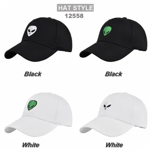 UFO alien embroidery baseball caps set in black and white styles with curved brims