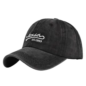 Vintage washed black cotton baseball cap with Stubble 1993 embroidery and curved brim