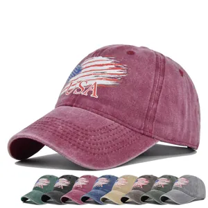 Vintage Washed Cotton Baseball Cap For Men Women Distressed USA Flag Print Adjustable Retro Dad Hat Outdoor Sun Protection Sport Hat