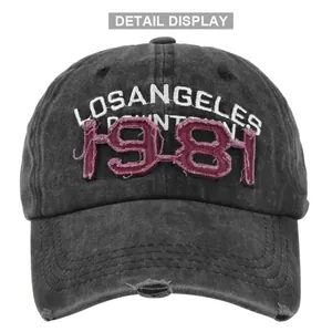 Vintage washed grey baseball cap with 1981 embroidery and distressed torn details
