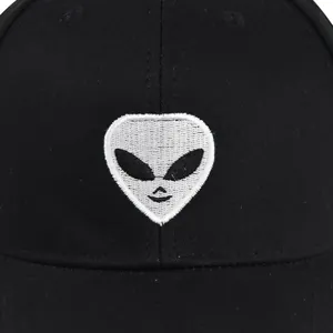 Classic black baseball cap with detailed white alien UFO embroidery for couples