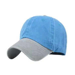 Casquette de baseball vintage bicolore en coton délavé bleu et gris style unisexe