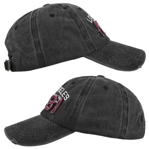 Detail of Los Angeles 81 3D embroidery on vintage washed distressed baseball cap