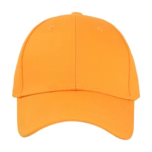 Detail showing the reinforced stitching and breathable eyelets on orange cotton baseball cap