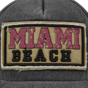 Vintage gewassen donkergrijze Miami Beach honkbalpet met patch en 3D-borduurwerk