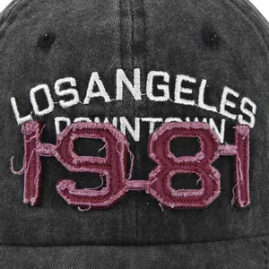 Vintage dark grey washed cotton baseball cap with Los Angeles 1981 embroidery and distressed look