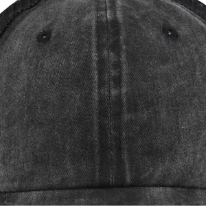 Distressed dark gray ponytail mesh baseball cap with vintage washed cotton texture
