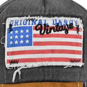 Cappellino vintage grigio scuro con patch bandiera USA e ricamo Original Dandy