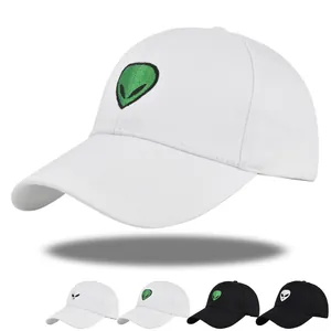 Fashion Cotton Alien Embroidery Baseball Cap Adjustable Sun Hat For Men Women Casual Outdoor Streetwear Black White