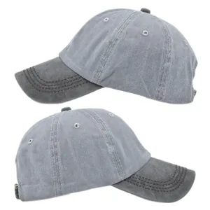 Vues détaillées de la casquette de baseball bicolore en coton lavé avec visière courbée