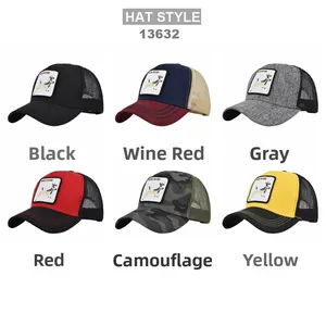Detailed grid display of various trucker hats featuring deer embroidery patches and mesh